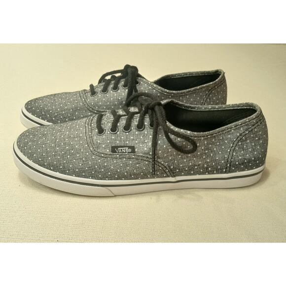 Van's 5.5/ 7 Gray with White Polka Dots Canvas Shoes Lace Up Low Top - Picture 1 of 7